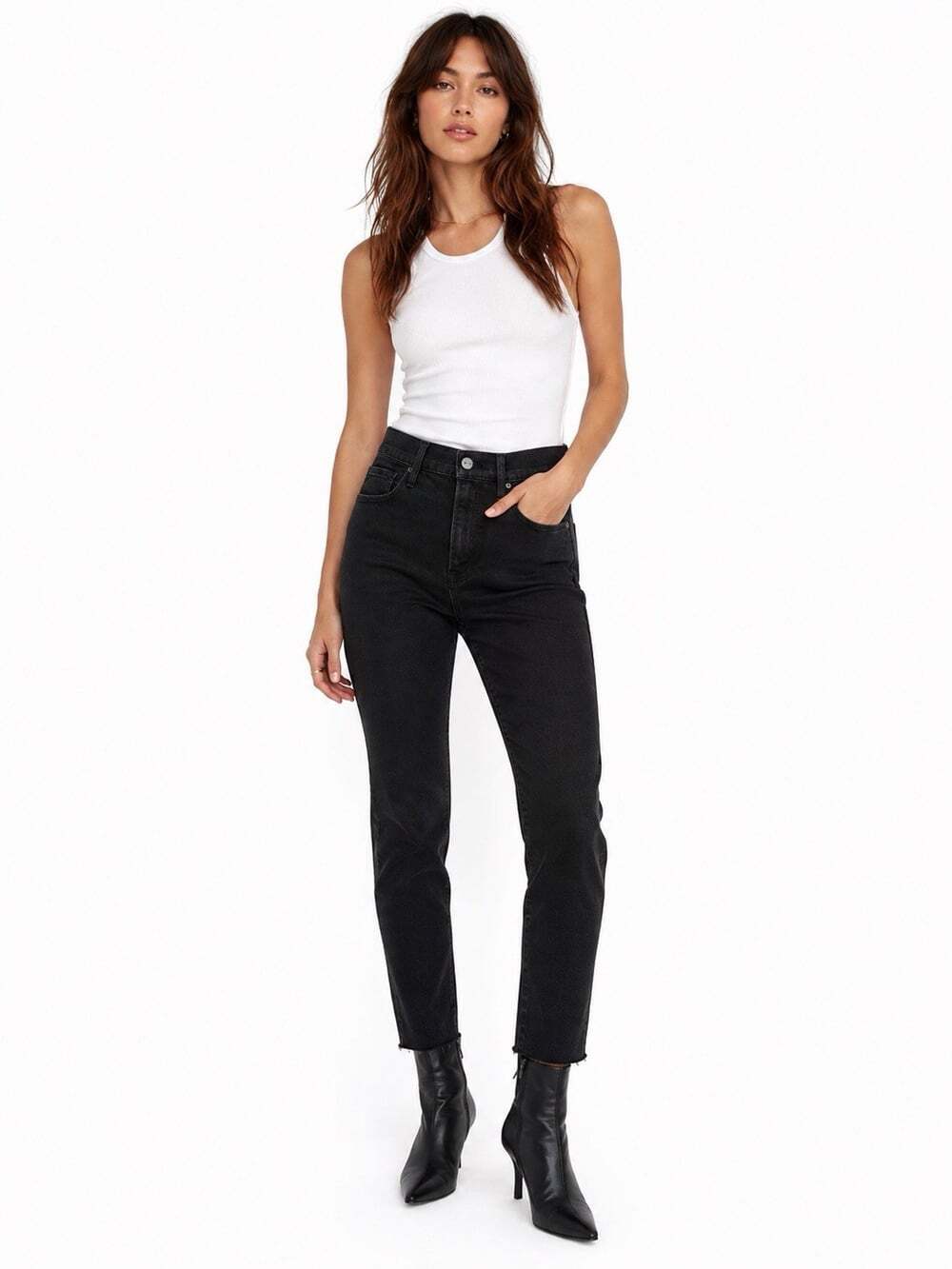 FRAME Ali High Rise Cigarette Jeans Women’s 29 Black Raw Hem Made USA